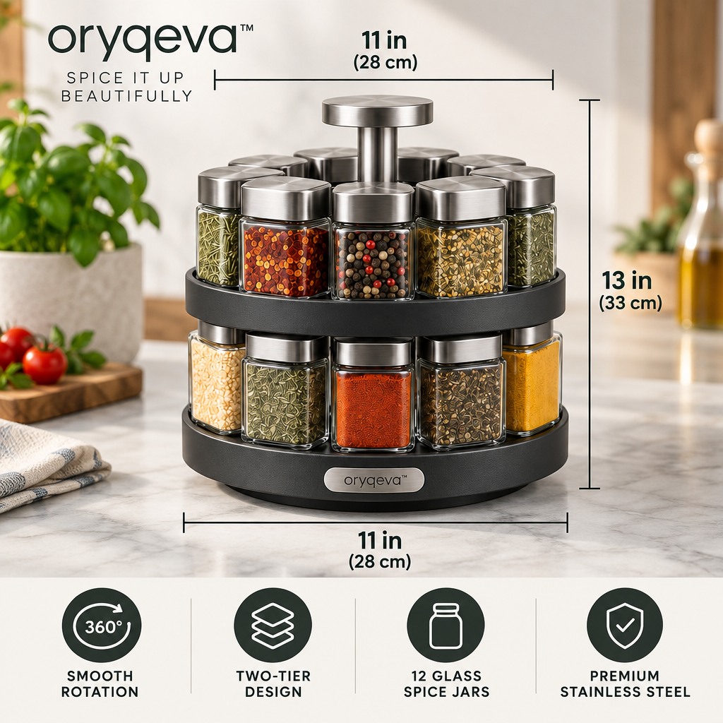 oryqeva™ SpiceCarousel Rotating Glass Spice Jar Set image 6