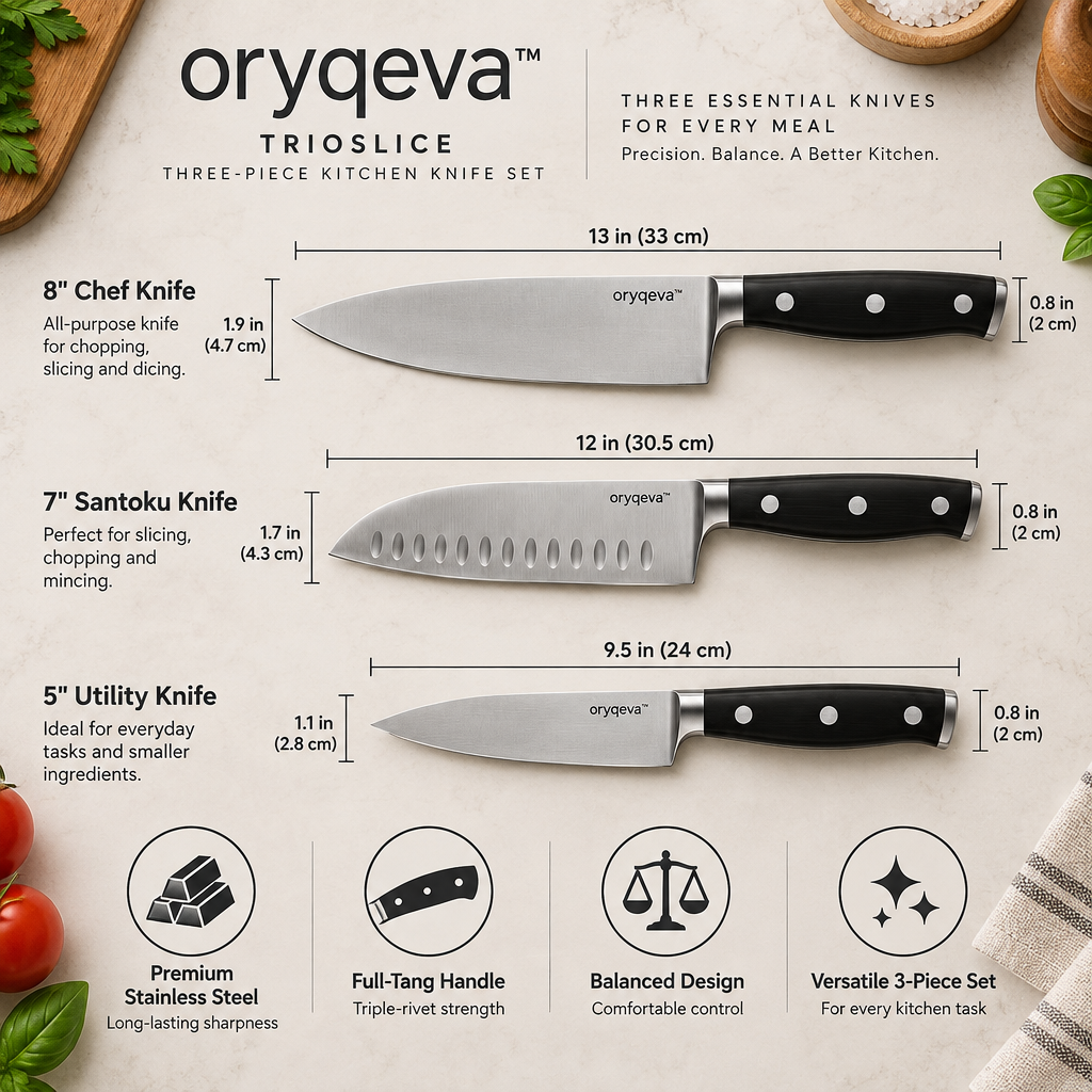 oryqeva™ TrioSlice Three-Piece Kitchen Knife Set image 6