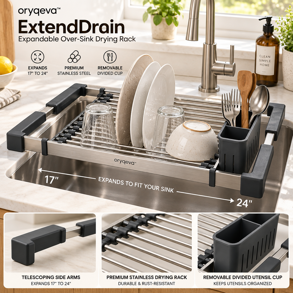 oryqeva™ ExtendDrain Expandable Over-Sink Drying Rack image 3