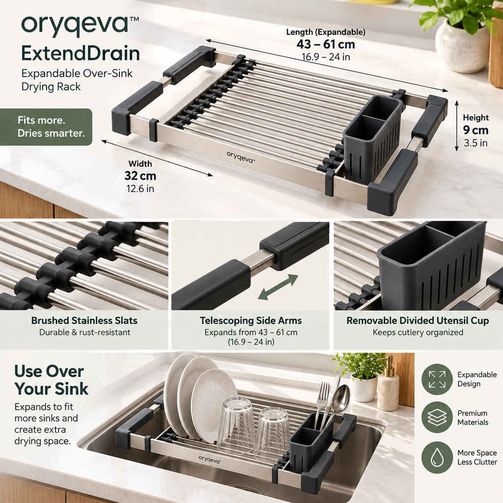 oryqeva™ ExtendDrain Expandable Over-Sink Drying Rack image 6