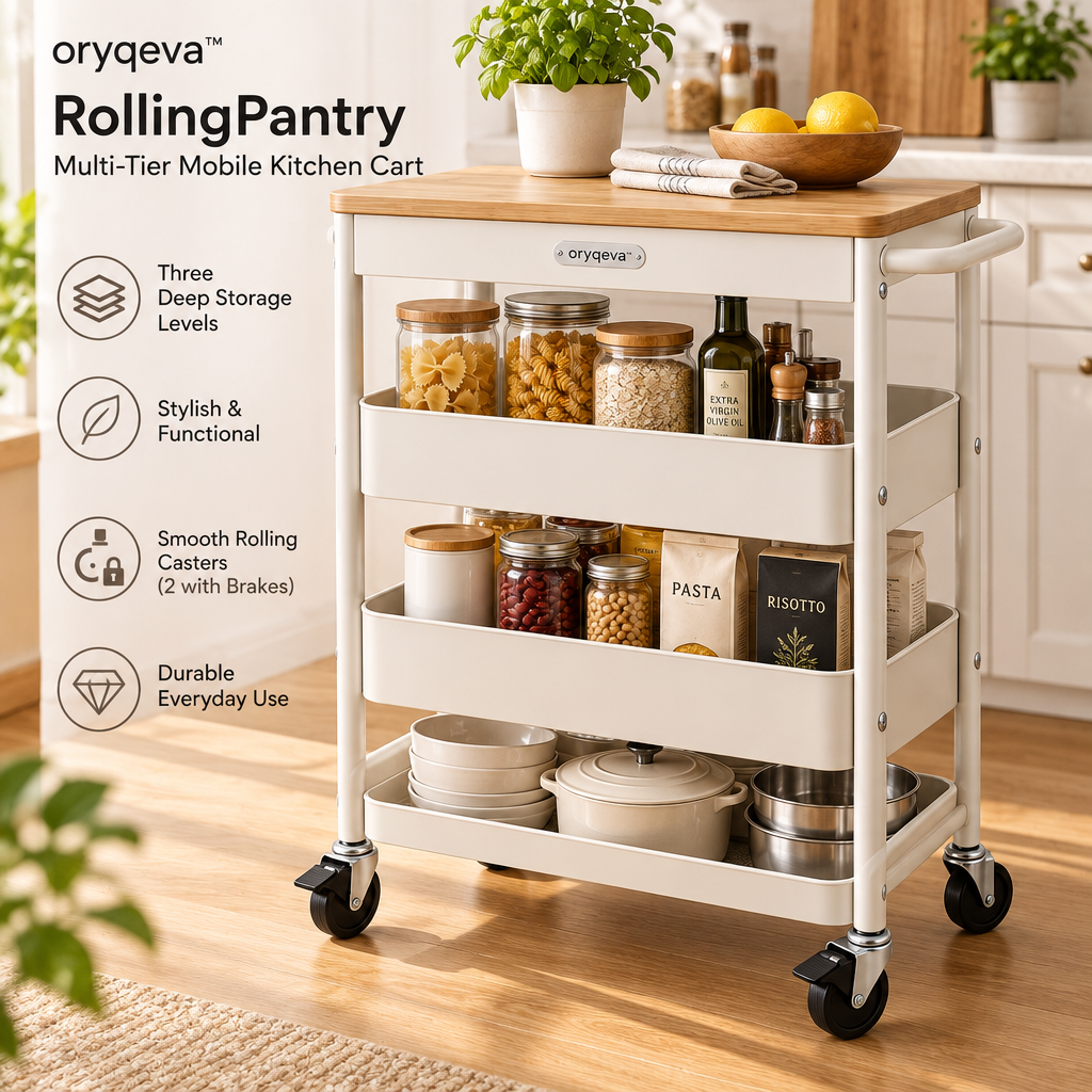 oryqeva™ RollingPantry Multi-Tier Mobile Kitchen Cart image 3