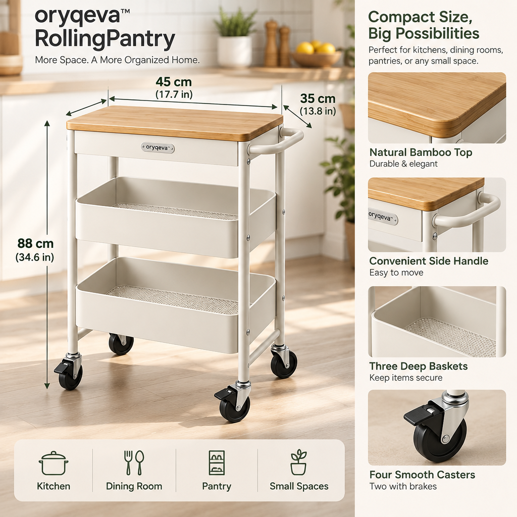 oryqeva™ RollingPantry Multi-Tier Mobile Kitchen Cart image 6