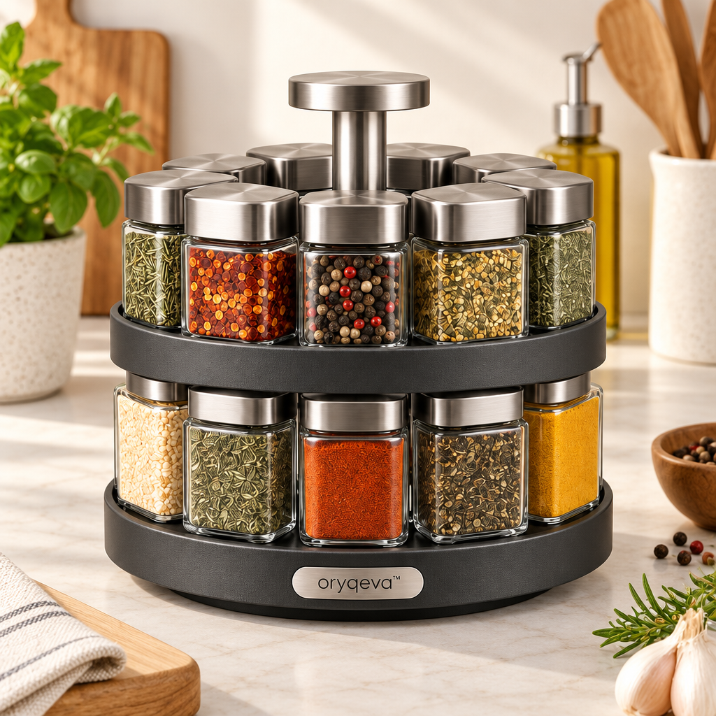 oryqeva™ SpiceCarousel Rotating Glass Spice Jar Set image 2