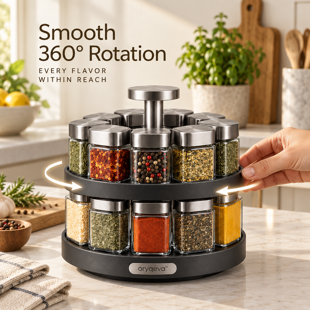 oryqeva™ SpiceCarousel Rotating Glass Spice Jar Set image 3
