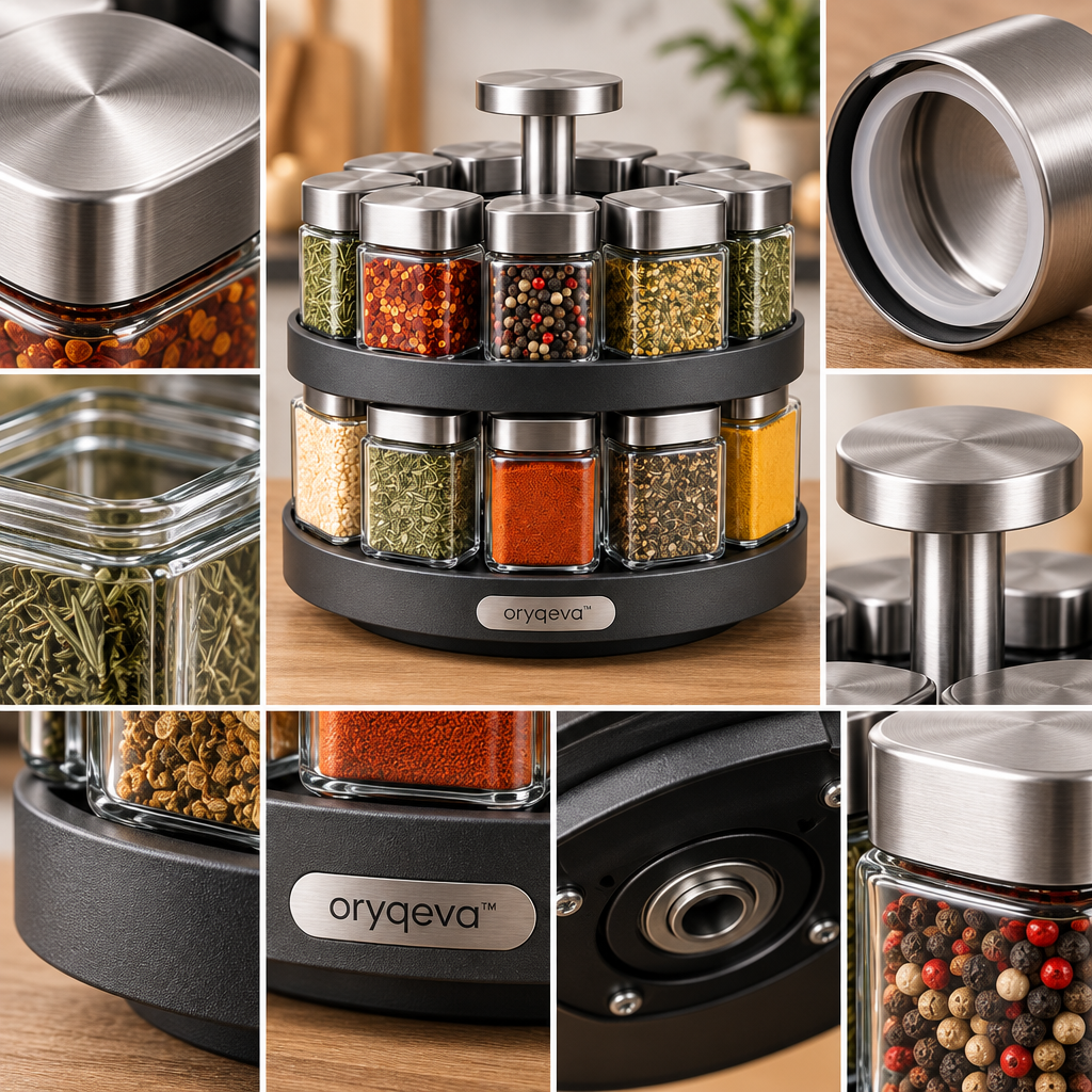 oryqeva™ SpiceCarousel Rotating Glass Spice Jar Set image 4