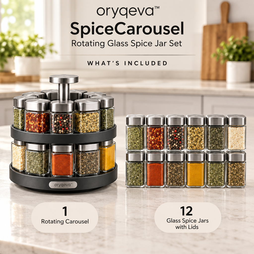 oryqeva™ SpiceCarousel Rotating Glass Spice Jar Set image 5