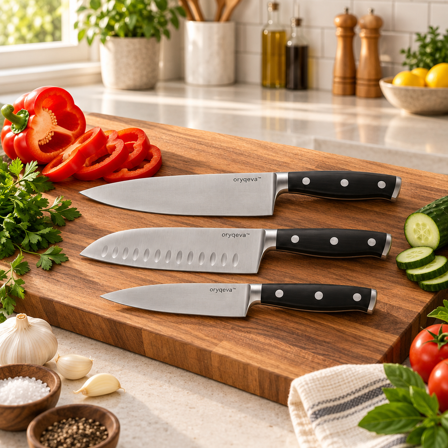 oryqeva™ TrioSlice Three-Piece Kitchen Knife Set product view