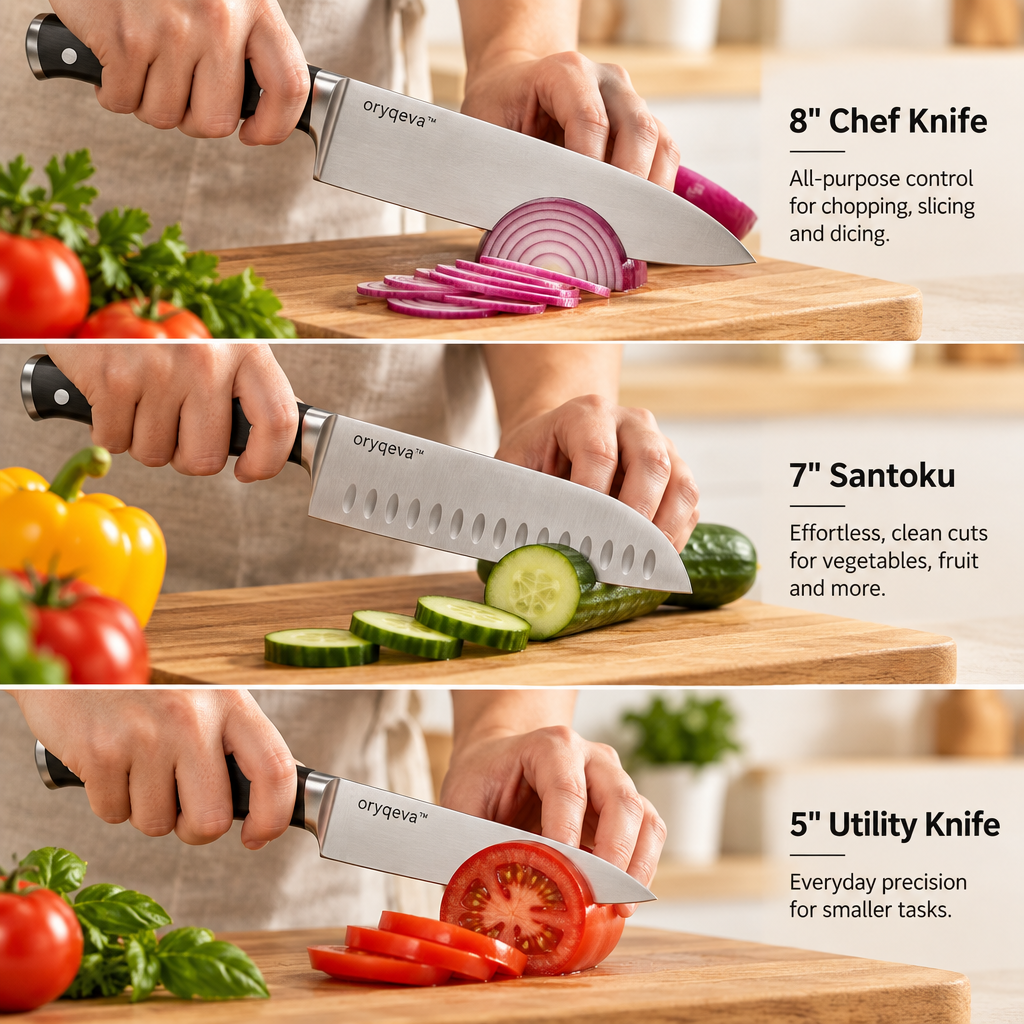 oryqeva™ TrioSlice Three-Piece Kitchen Knife Set image 3